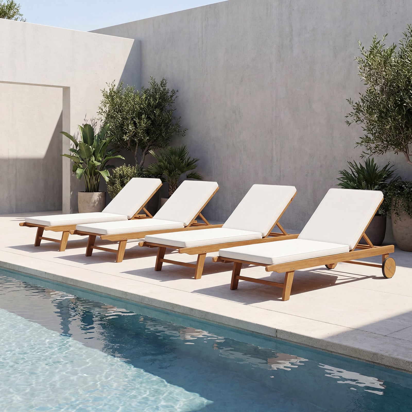 Acacia Wood Lounge Chair Chaise Recliner, Natural, White Outdoor Chaise Lounges at Gallery Canada