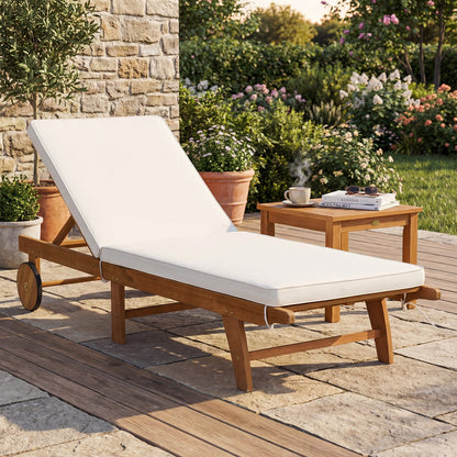 Acacia Wood Lounge Chair Chaise Recliner, Natural, White Outdoor Chaise Lounges at Gallery Canada