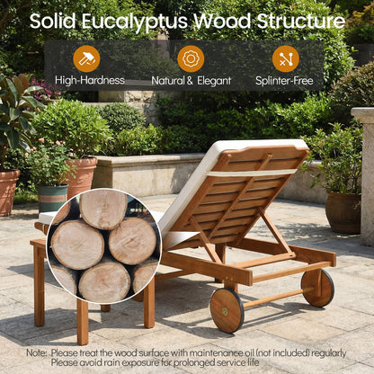 Acacia Wood Lounge Chair Chaise Recliner, Natural, White Outdoor Chaise Lounges at Gallery Canada