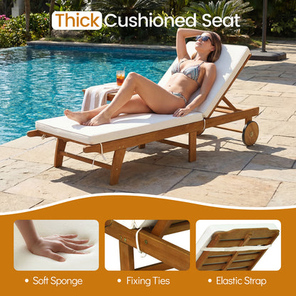 Acacia Wood Lounge Chair Chaise Recliner, Natural, White Outdoor Chaise Lounges at Gallery Canada