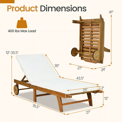 Acacia Wood Lounge Chair Chaise Recliner, Natural, White Outdoor Chaise Lounges at Gallery Canada