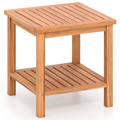 Patio Acacia Wood Side Table with Slatted Tabletop and Storage Shelf End & Side Tables at Gallery Canada