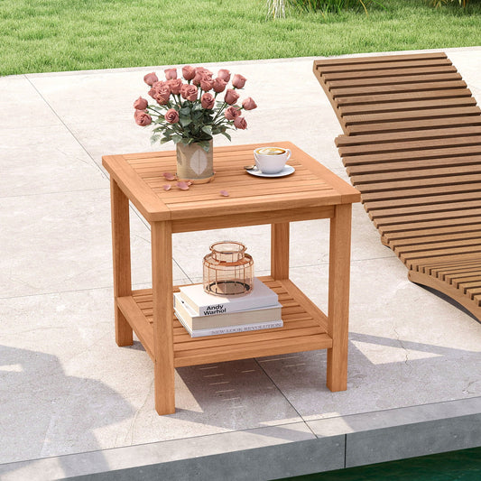 Patio Acacia Wood Side Table with Slatted Tabletop and Storage Shelf End & Side Tables Options at Gallery Canada