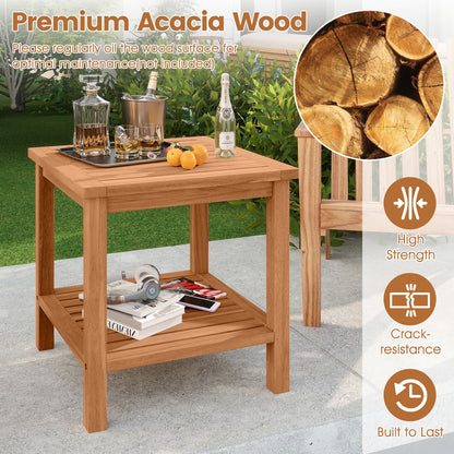 Patio Acacia Wood Side Table with Slatted Tabletop and Storage Shelf End & Side Tables at Gallery Canada