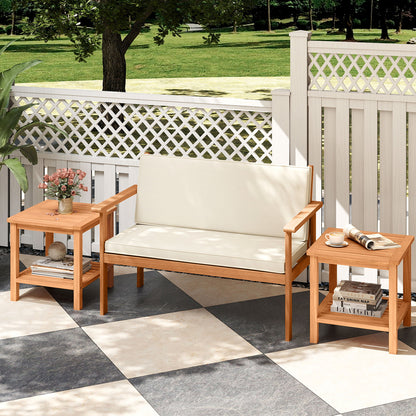Patio Acacia Wood Side Table Set of 2 with Slatted Tabletop and Storage Shelf End & Side Tables at Gallery Canada
