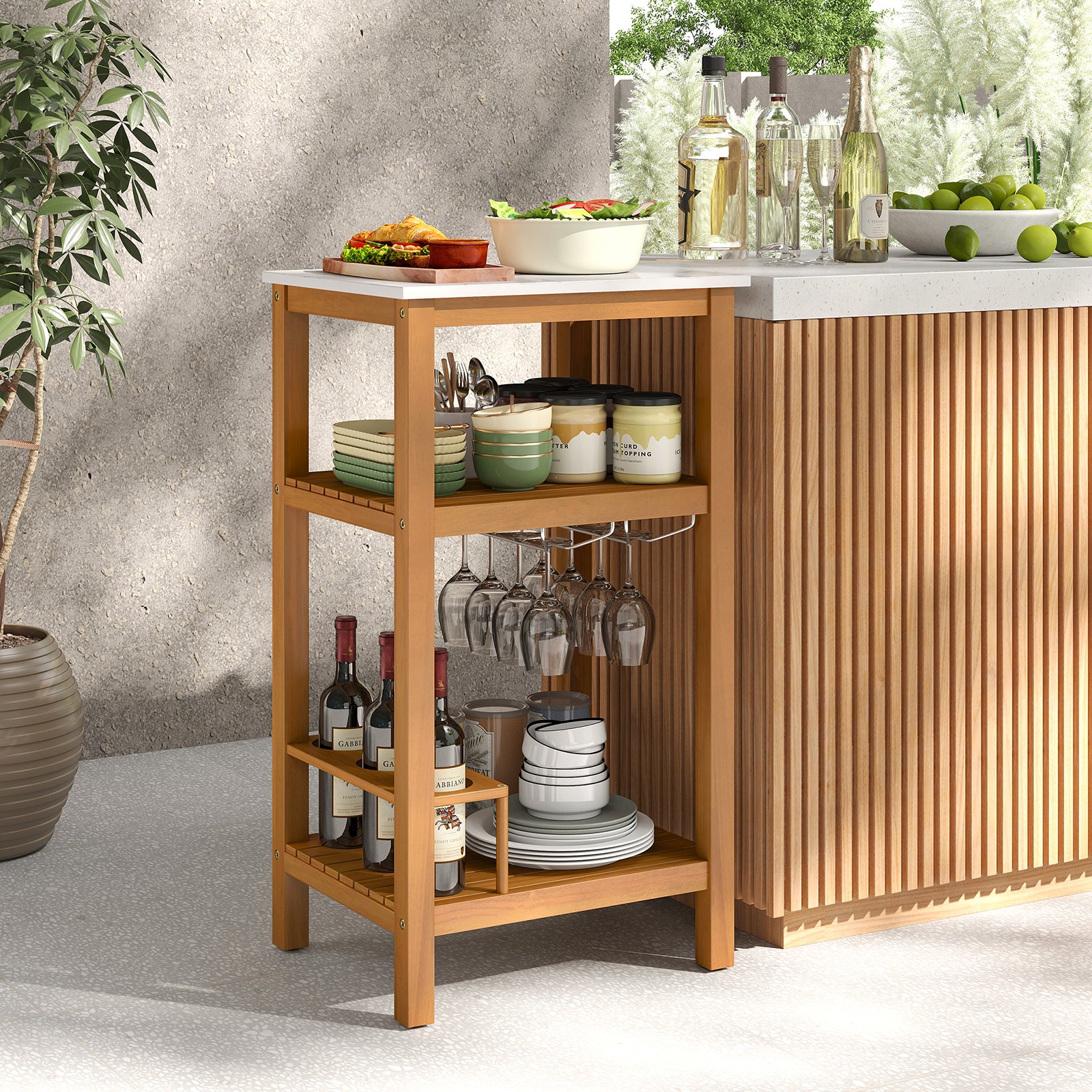 Patio Acacia Wood Storage Cabinet Patio Buffet Cabinet Bar Table Outdoor & Patio Furniture at Gallery Canada