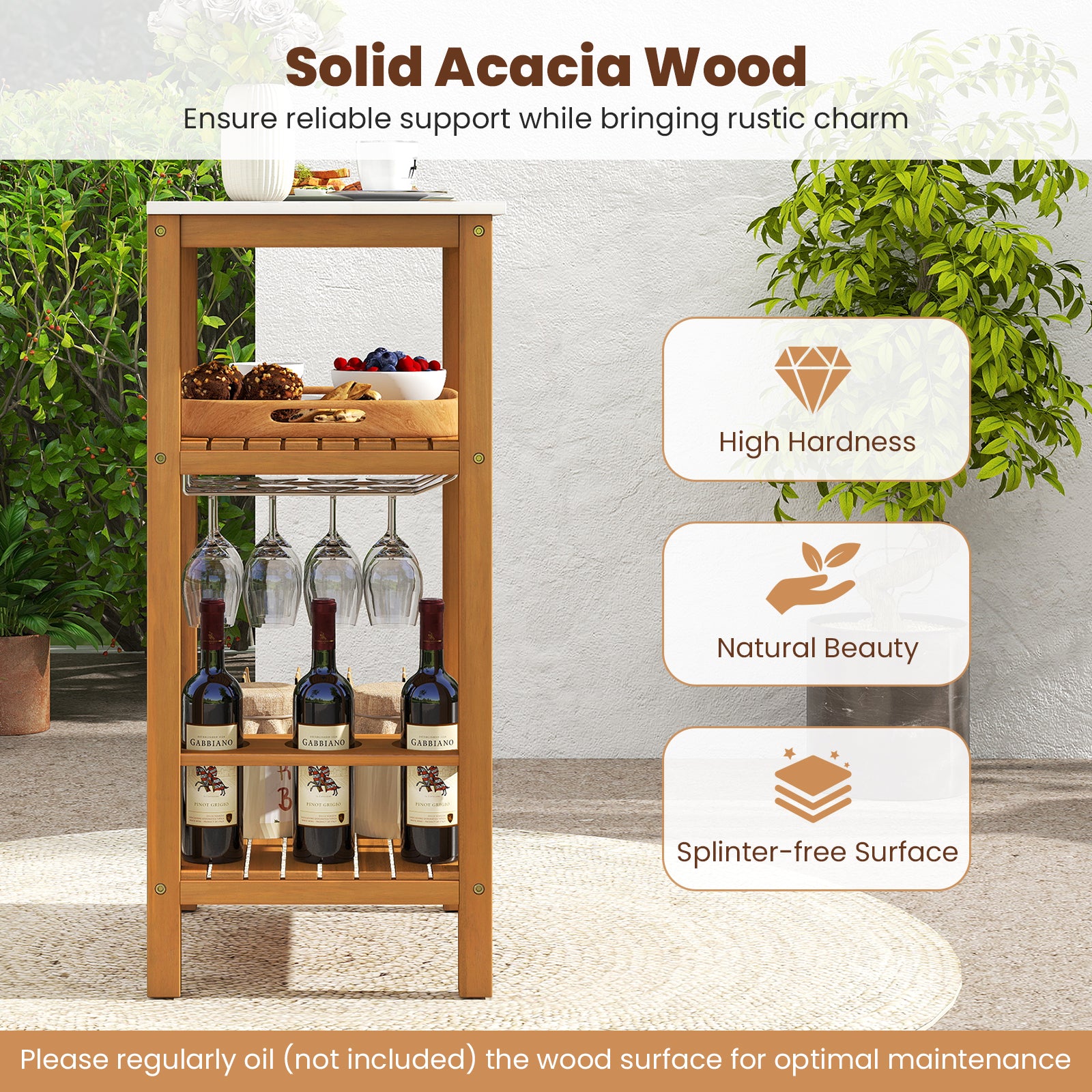 Patio Acacia Wood Storage Cabinet Patio Buffet Cabinet Bar Table Outdoor & Patio Furniture at Gallery Canada