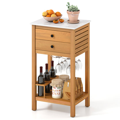 Patio Acacia Wood Storage Cabinet Patio Buffet Cabinet Bar Table with Faux Marble Countertop Outdoor & Patio Furniture Options at Gallery Canada