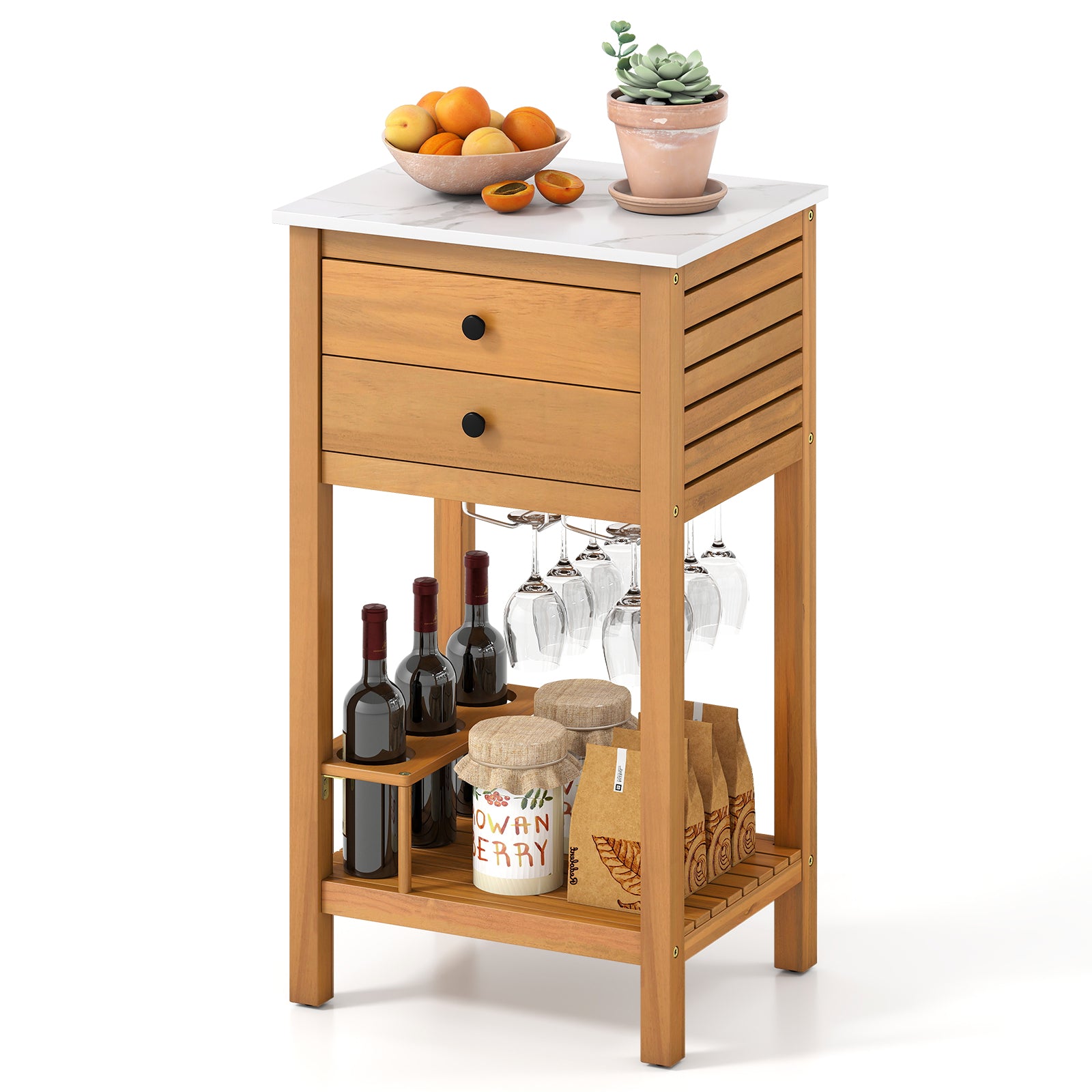 Acacia Wood Storage Cabinet, Faux Marble Countertop Outdoor & Patio Furniture Options at Gallery Canada
