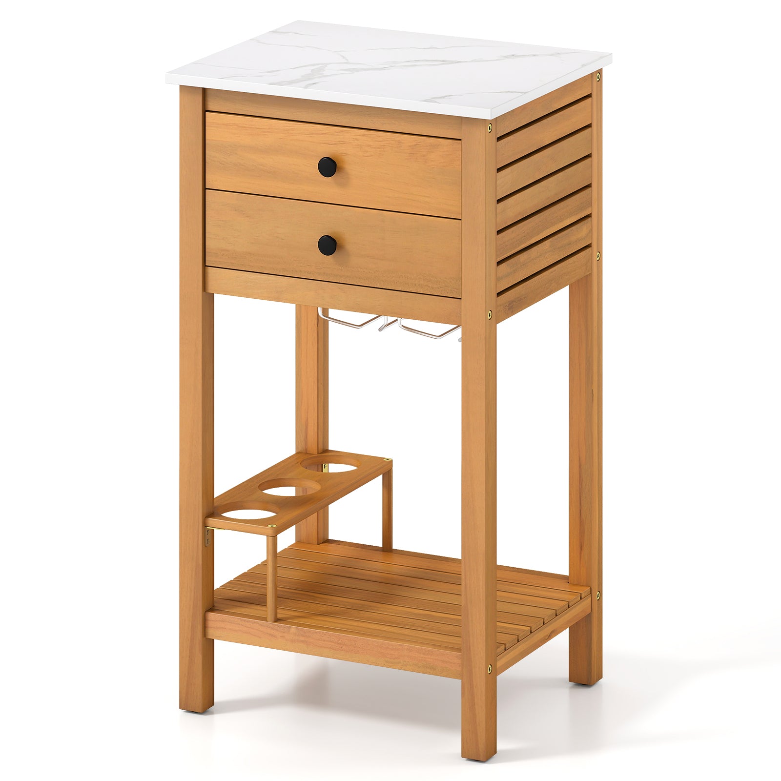 Patio Acacia Wood Storage Cabinet Patio Buffet Cabinet Bar Table with Faux Marble Countertop Outdoor & Patio Furniture at Gallery Canada