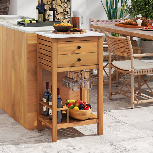Patio Acacia Wood Storage Cabinet Patio Buffet Cabinet Bar Table with Faux Marble Countertop Outdoor & Patio Furniture Options at Gallery Canada