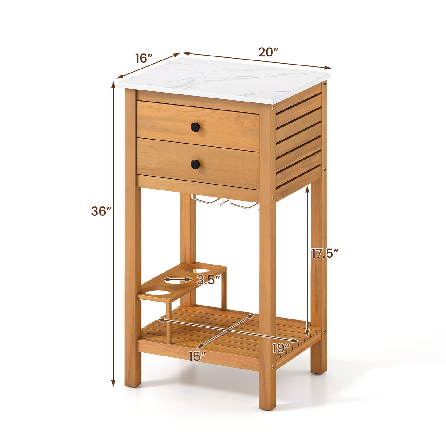 Patio Acacia Wood Storage Cabinet Patio Buffet Cabinet Bar Table with Faux Marble Countertop Outdoor & Patio Furniture at Gallery Canada