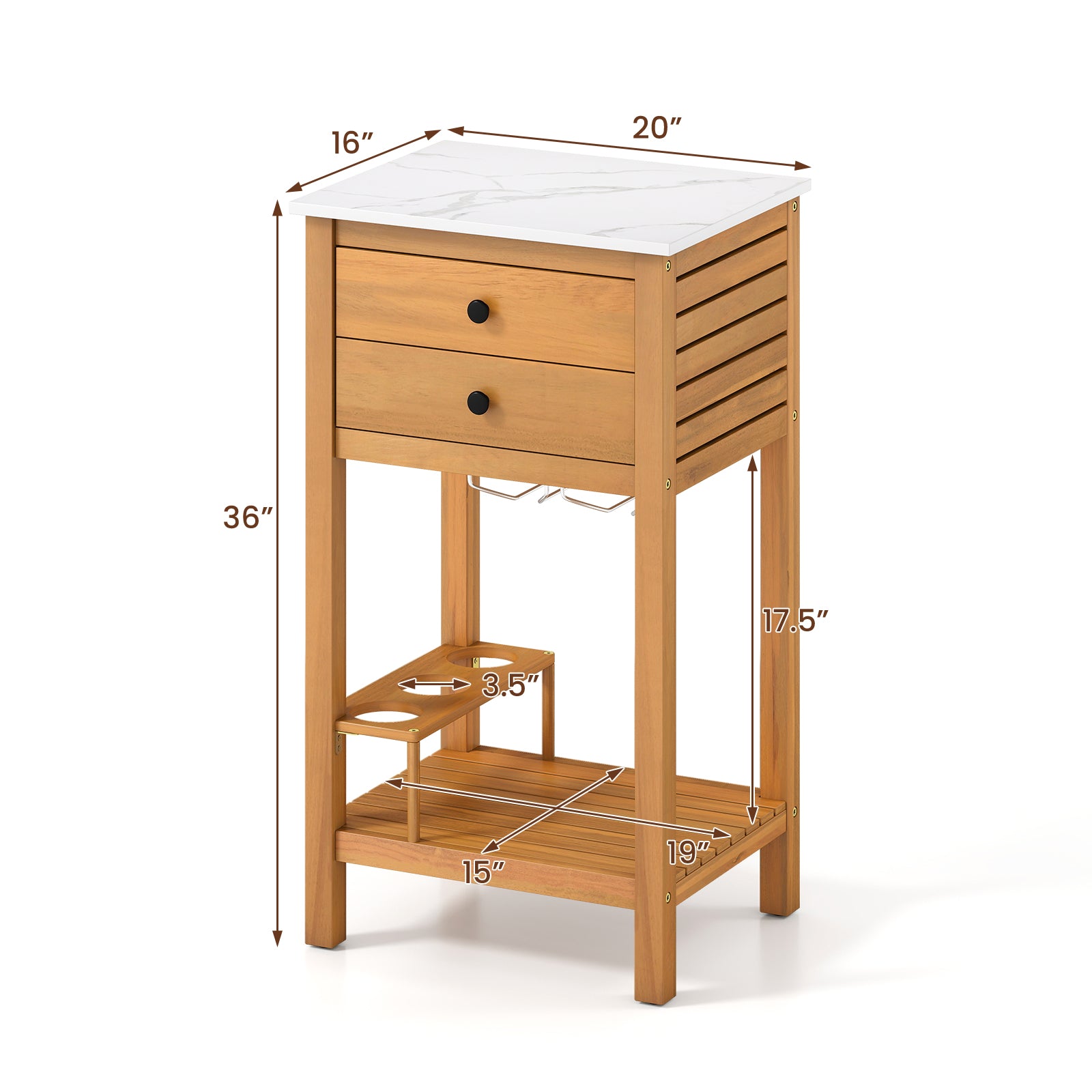 Patio Acacia Wood Storage Cabinet Patio Buffet Cabinet Bar Table with Faux Marble Countertop Outdoor & Patio Furniture at Gallery Canada