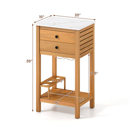 Patio Acacia Wood Storage Cabinet Patio Buffet Cabinet Bar Table with Faux Marble Countertop Outdoor & Patio Furniture at Gallery Canada