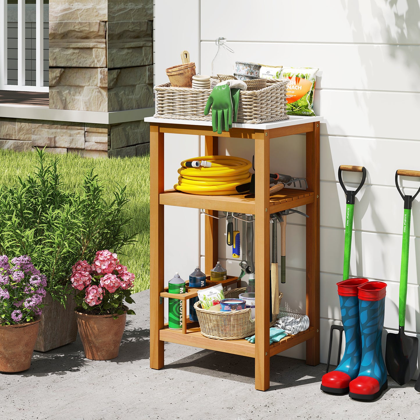 Acacia Wood Storage Cabinet, Patio Buffet Bar Table Outdoor & Patio Furniture at Gallery Canada
