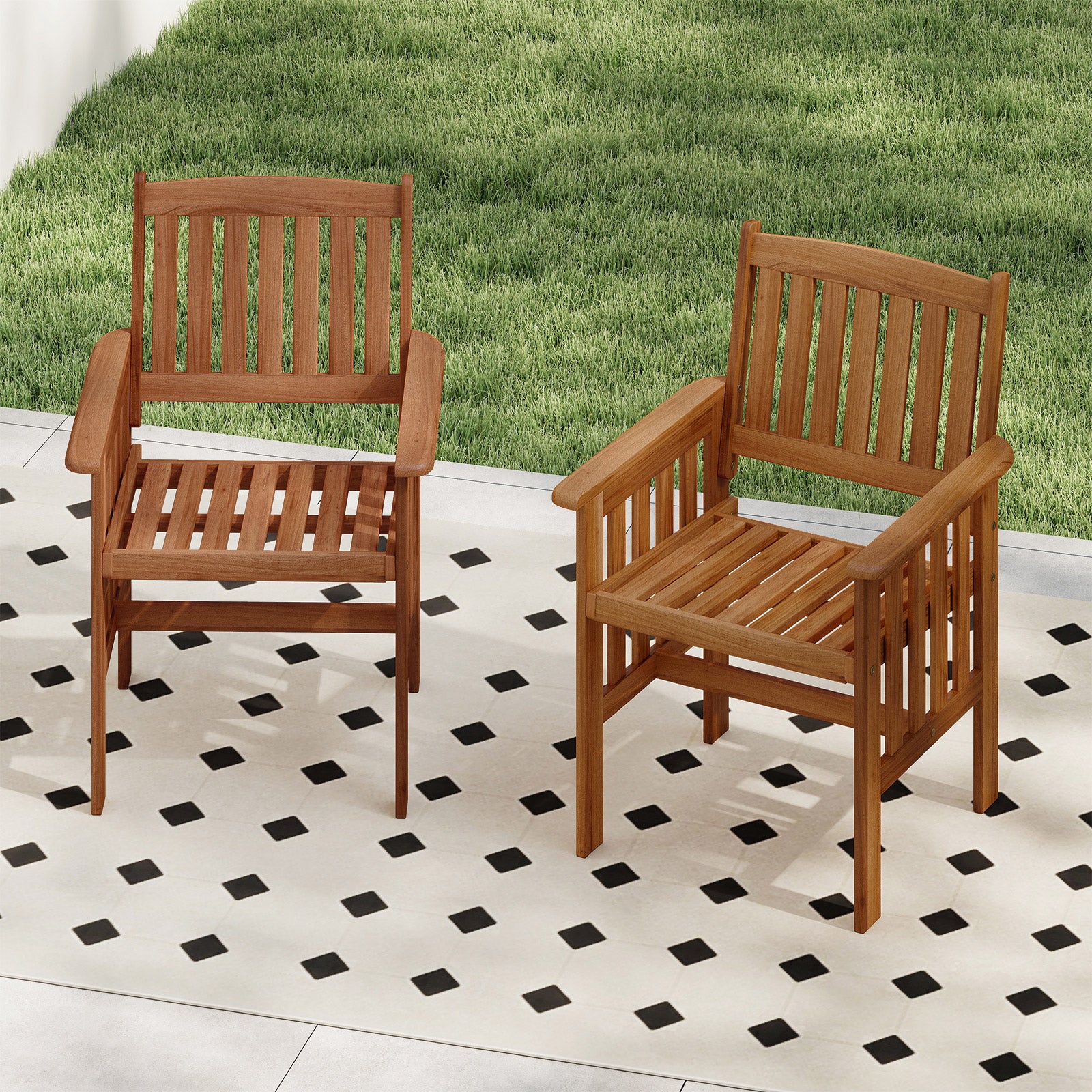 Patio Chairs Set of 2 Outdoor Solid Wood Chairs with Slatted Seat and Inclined Backrest, Natural Patio Dining Chairs at Gallery Canada