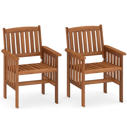 Patio Chairs Set of 2 Outdoor Solid Wood Chairs with Slatted Seat and Inclined Backrest, Natural Patio Dining Chairs Natural at Gallery Canada