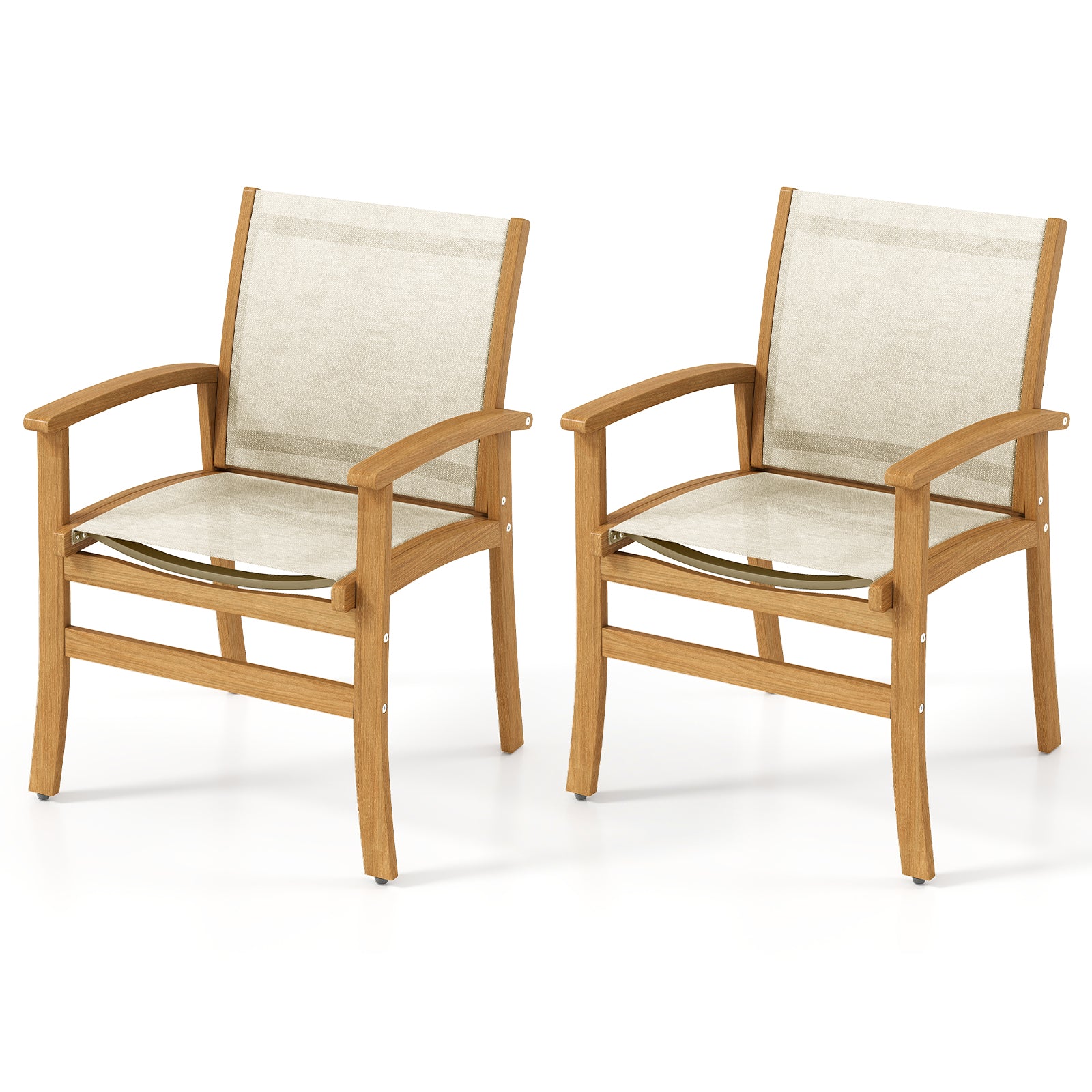 Patio Chairs Set of 2 Acacia Wood Armchairs with Breathable Fabric Back and Seat, Yellow Patio Dining Chairs Yellow at Gallery Canada