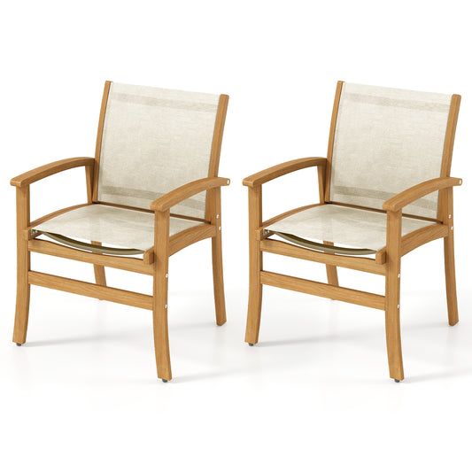 Patio Chairs Set of 2 Acacia Wood Armchairs with Breathable Fabric Back and Seat, Yellow Patio Dining Chairs Yellow at Gallery Canada