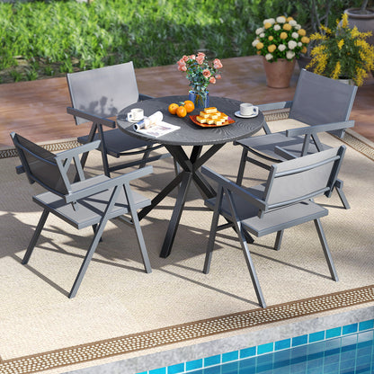 Patio Chairs Set of 2 Outdoor Dining Chair with Breathable Fabric Seat-Set of 2, Gray Beach & Lawn Chairs at Gallery Canada