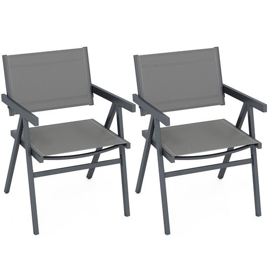 Patio Chairs Set of 2 Outdoor Dining Chair with Breathable Fabric Seat-Set of 2, Gray Beach & Lawn Chairs Gray at Gallery Canada