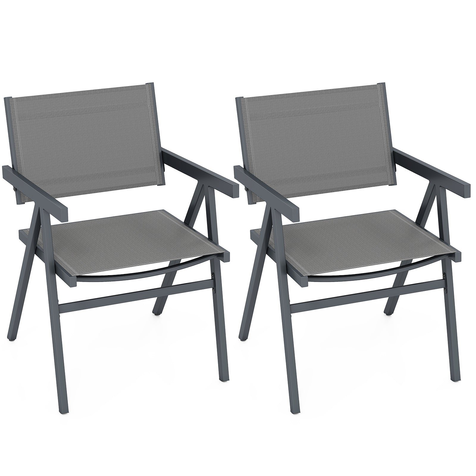 Patio Chairs Set of 2 Outdoor Dining Chair with Breathable Fabric Seat-Set of 2, Gray Beach & Lawn Chairs Gray at Gallery Canada