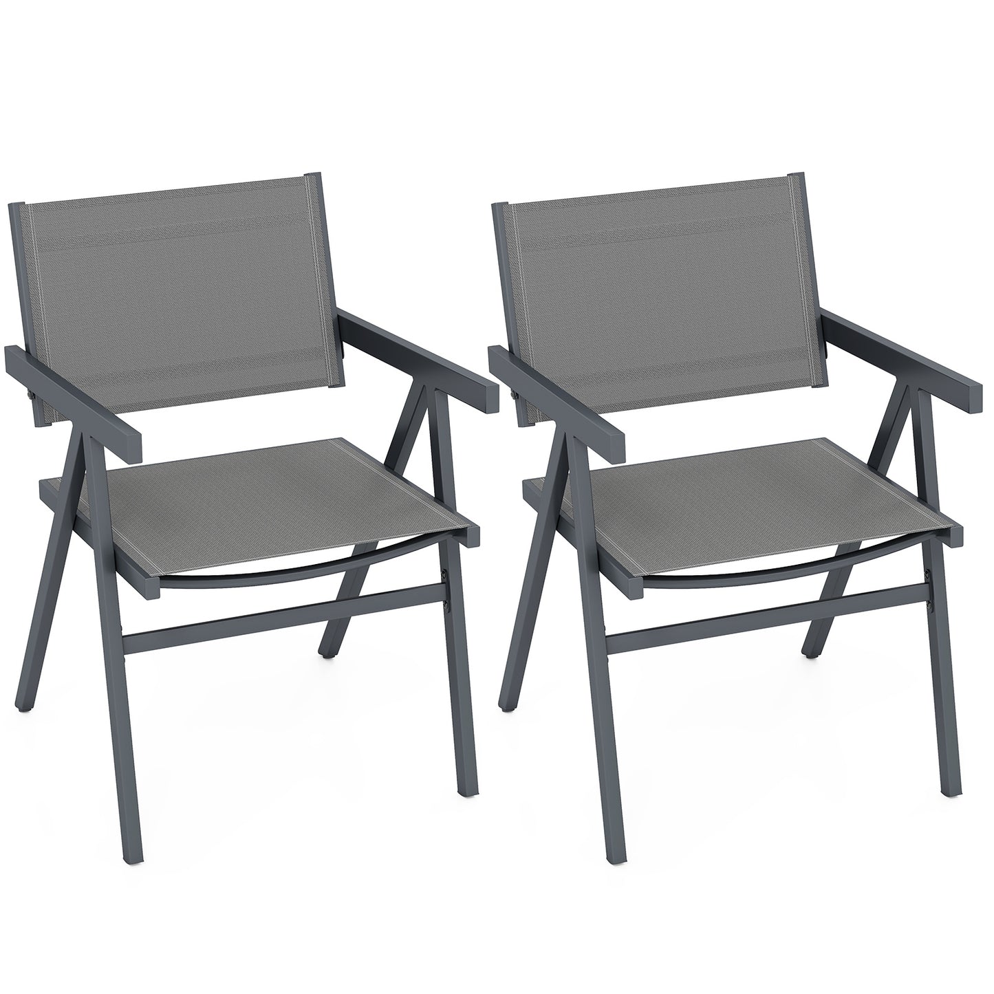 Patio Chairs Set of 2 Outdoor Dining Chair with Breathable Fabric Seat-Set of 2, Gray Beach & Lawn Chairs Gray at Gallery Canada