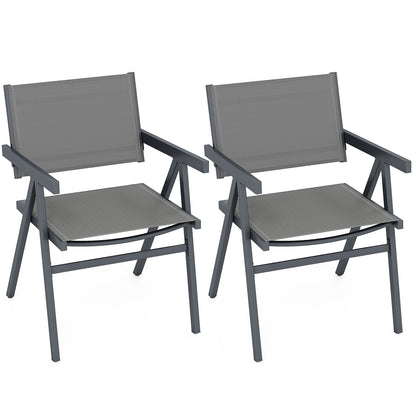 Patio Chairs Set of 2 Outdoor Dining Chair with Breathable Fabric Seat-Set of 2, Gray Beach & Lawn Chairs Gray at Gallery Canada