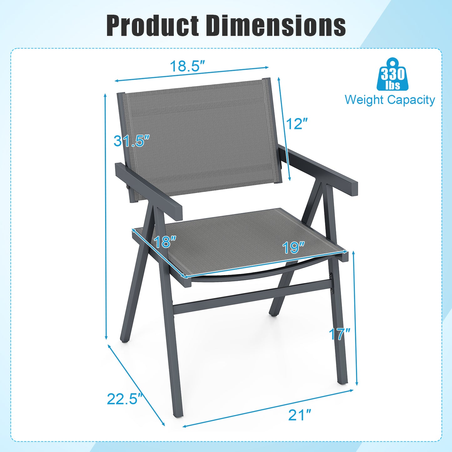 Patio Chairs Set of 2 Outdoor Dining Chair with Breathable Fabric Seat-Set of 2, Gray Beach & Lawn Chairs at Gallery Canada