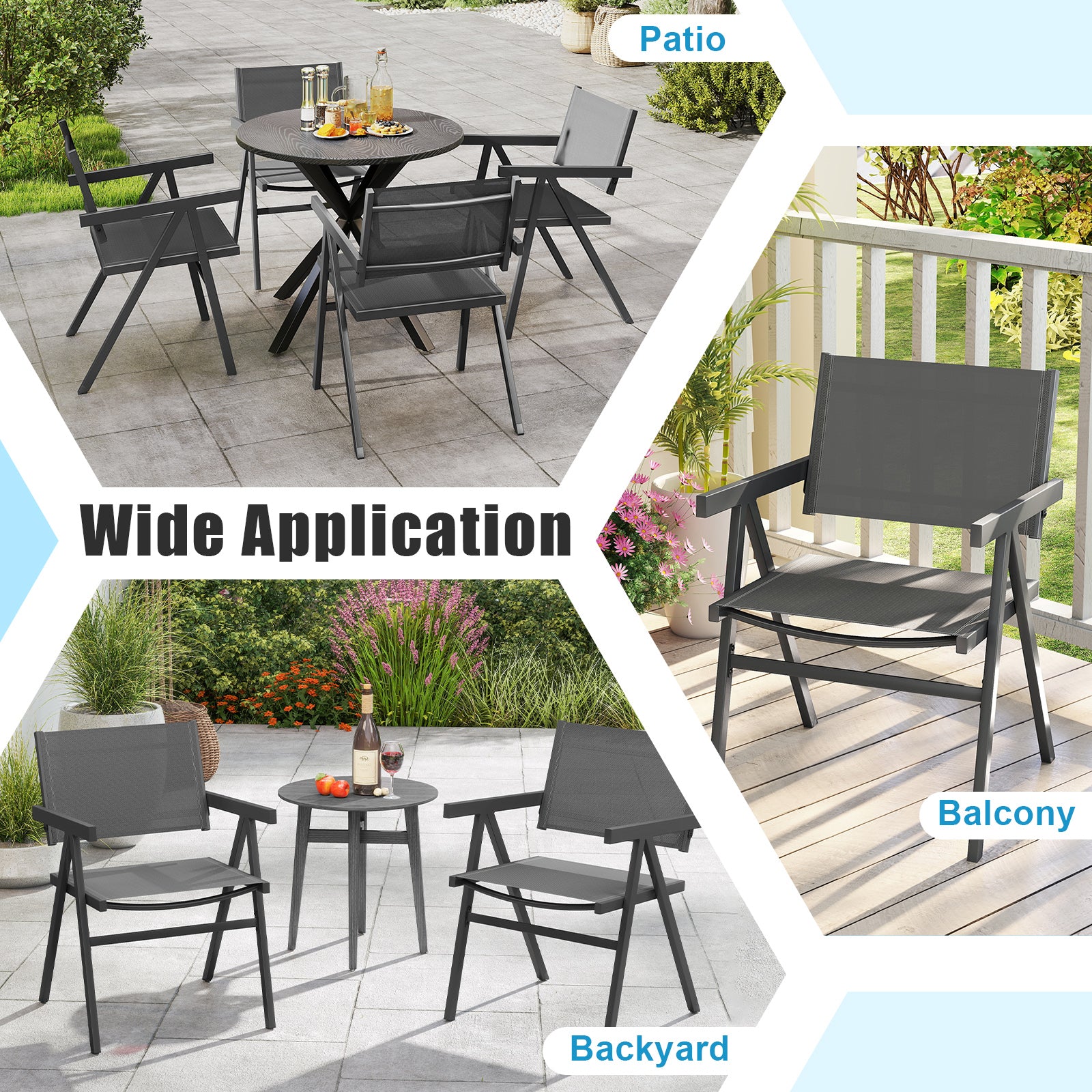 Patio Chairs Set of 2 Outdoor Dining Chair with Breathable Fabric Seat-Set of 2, Gray Beach & Lawn Chairs at Gallery Canada