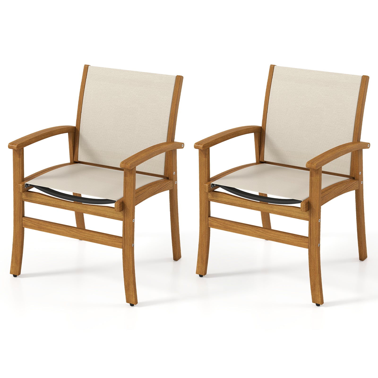 Patio Chairs Set of 2 Acacia Wood Armchairs with Breathable Fabric Back and Seat, Yellow Patio Dining Chairs Yellow at Gallery Canada