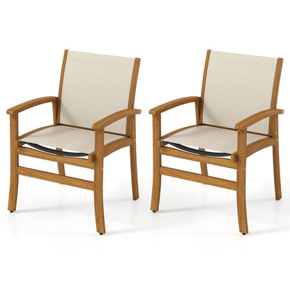 Patio Chairs Set of 2 Acacia Wood Armchairs with Breathable Fabric Back and Seat, Yellow Patio Dining Chairs Yellow at Gallery Canada