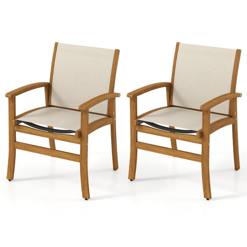 Patio Chairs Set of 2 Acacia Wood Armchairs with Breathable Fabric Back and Seat, Yellow