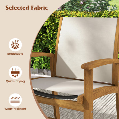 Patio Chairs Set of 2 Acacia Wood Armchairs with Breathable Fabric Back and Seat, Yellow Patio Dining Chairs at Gallery Canada