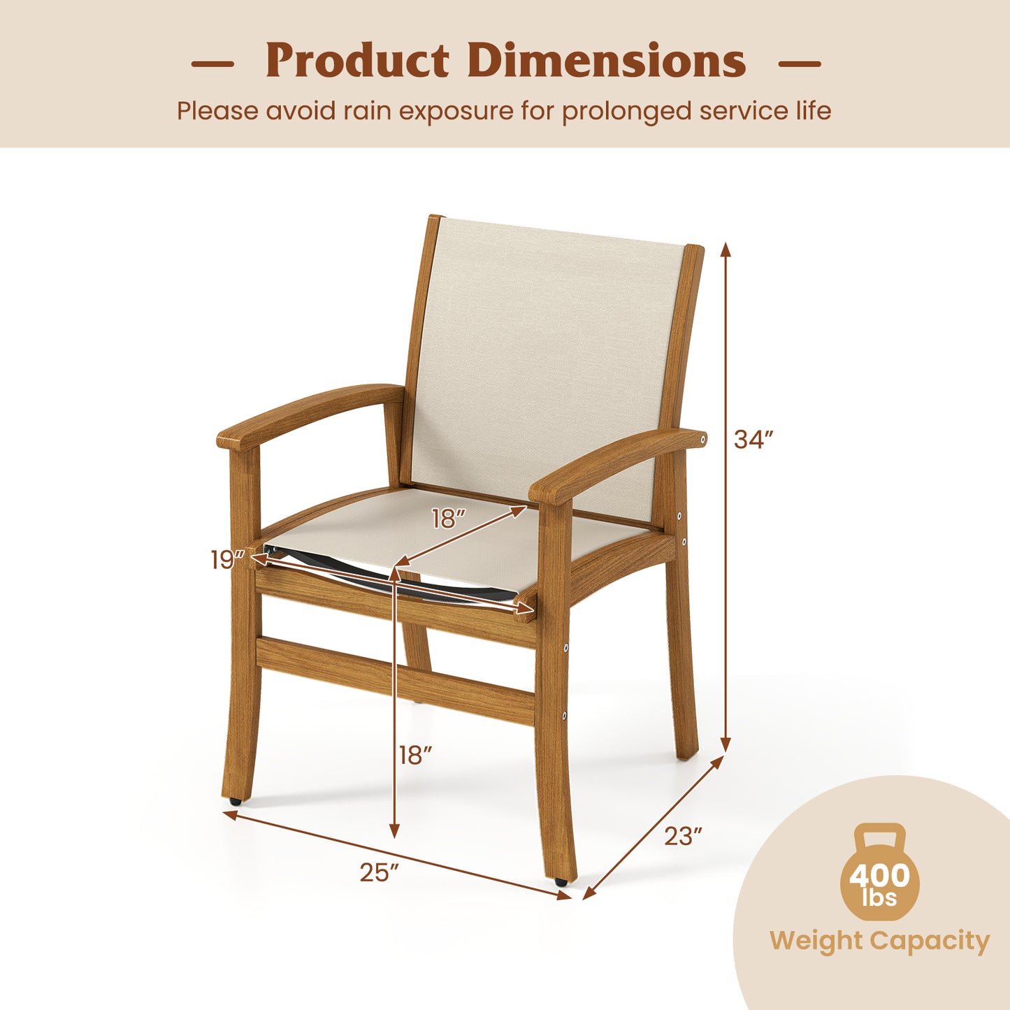 Patio Chairs Set of 2 Acacia Wood Armchairs with Breathable Fabric Back and Seat, Yellow Patio Dining Chairs at Gallery Canada