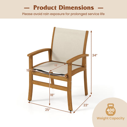 Patio Chairs Set of 2 Acacia Wood Armchairs with Breathable Fabric Back and Seat, Yellow Patio Dining Chairs at Gallery Canada