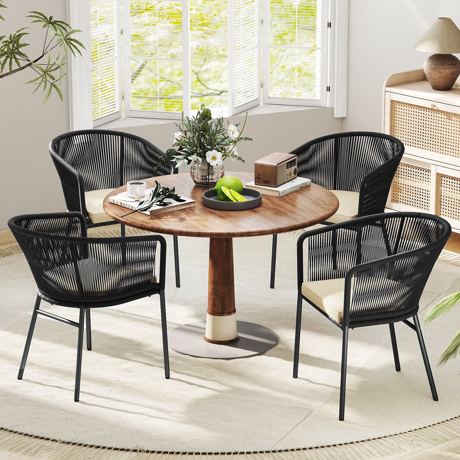 Patio Chairs Set of 4 with Seat Cushion and Curved Backrest for Patio, Black Patio Dining Chairs at Gallery Canada