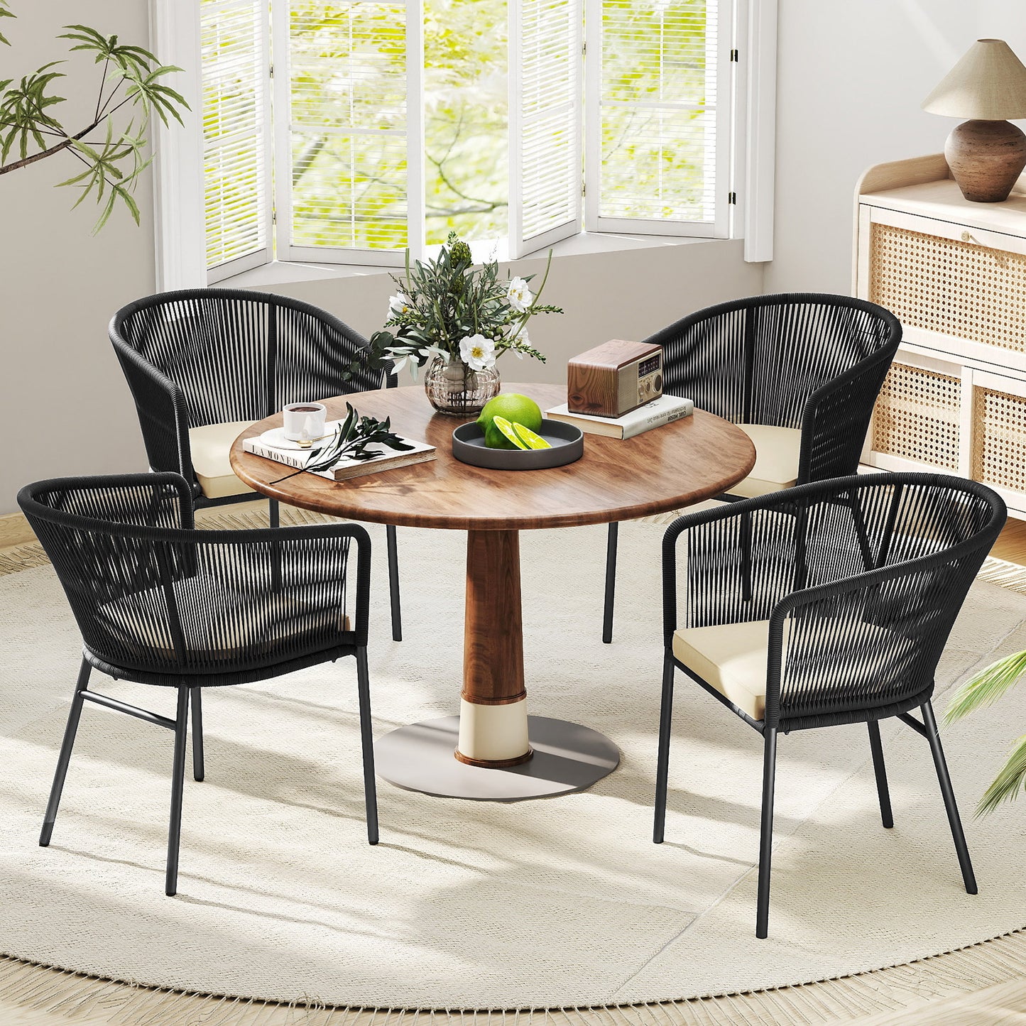 Patio Chairs Set of 4 with Seat Cushion and Curved Backrest for Patio, Black Patio Dining Chairs at Gallery Canada