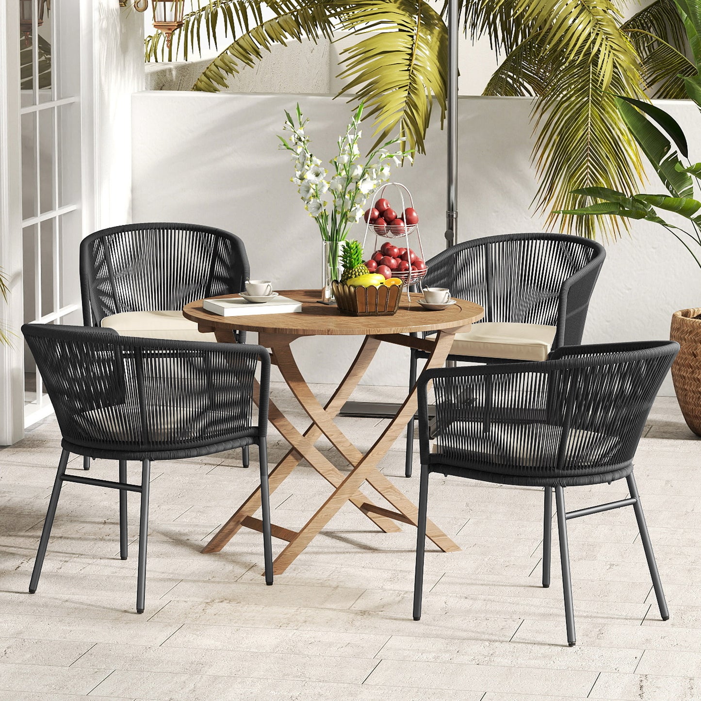 Patio Chairs Set of 4 with Seat Cushion and Curved Backrest for Patio, Black Patio Dining Chairs at Gallery Canada