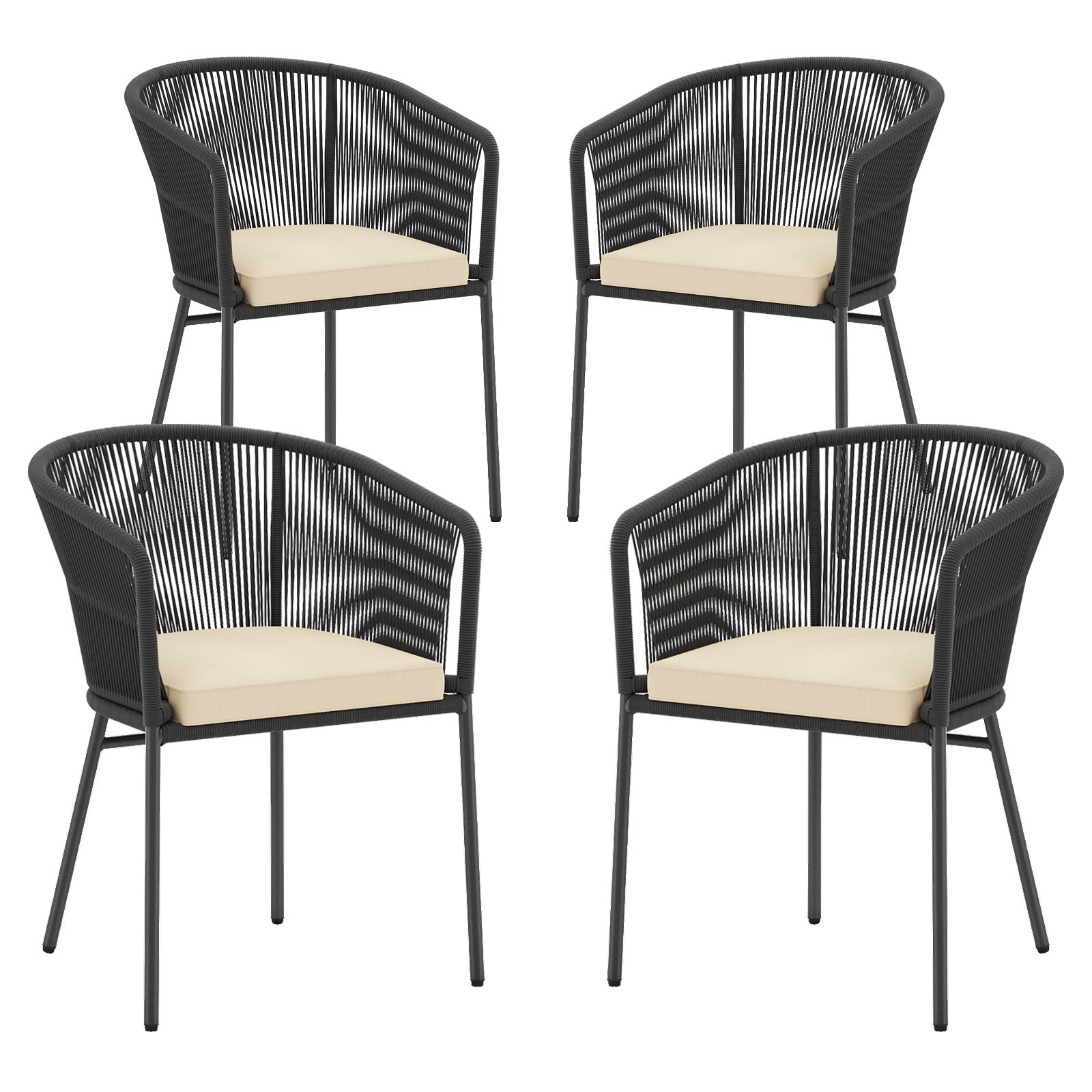 Patio Chairs Set of 4 with Seat Cushion and Curved Backrest for Patio, Black Patio Dining Chairs at Gallery Canada