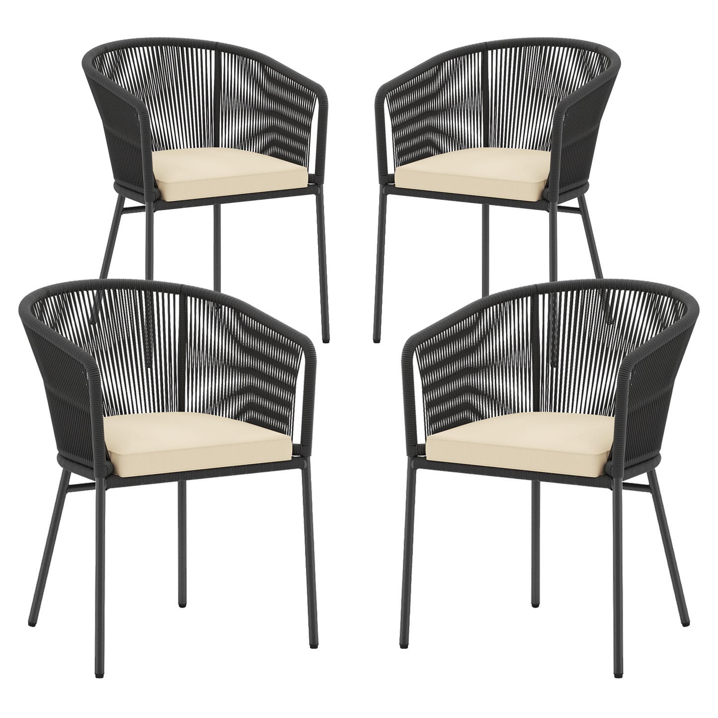 Patio Chairs Set of 4 with Seat Cushion and Curved Backrest for Patio, Black Patio Dining Chairs at Gallery Canada