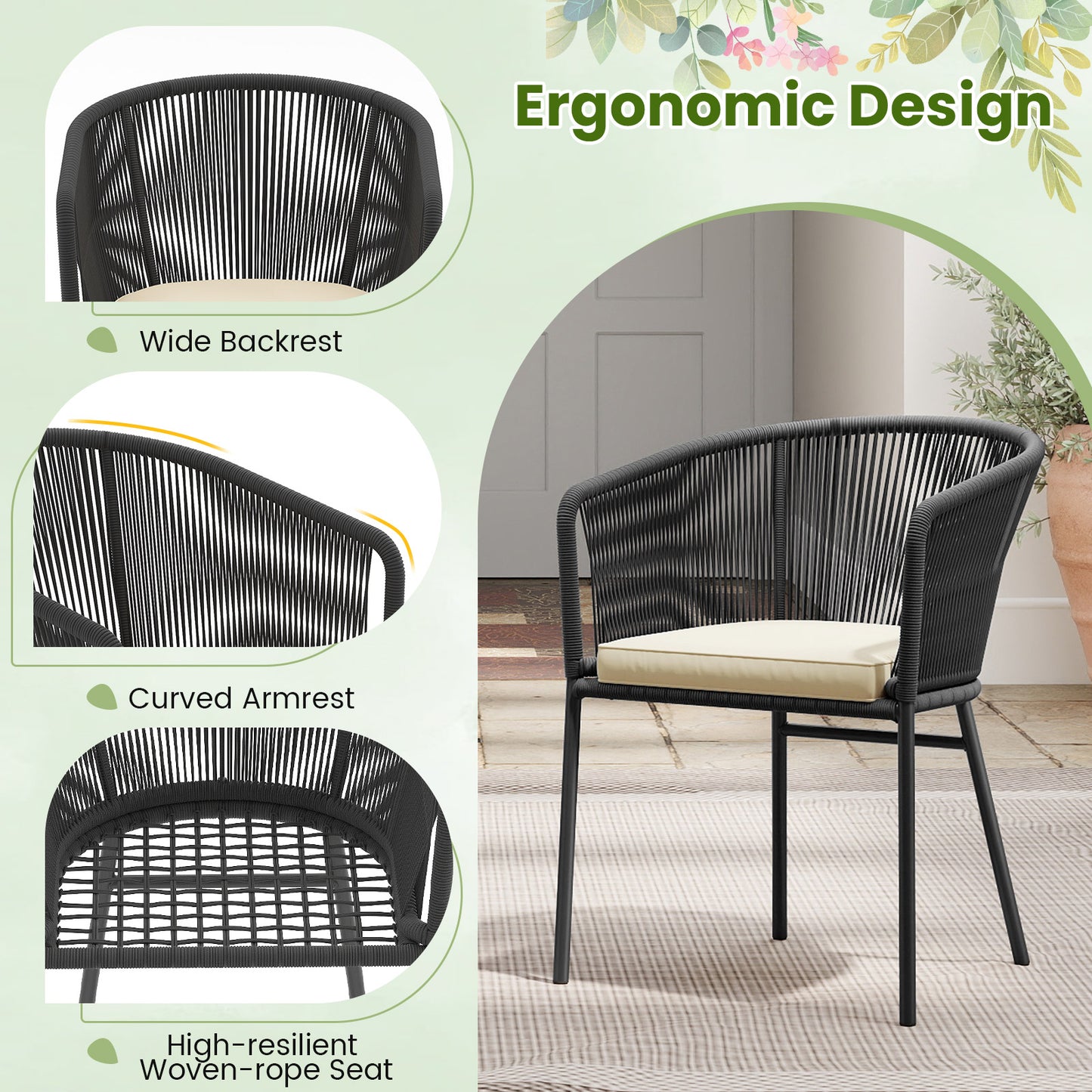 Patio Chairs Set of 4 with Seat Cushion and Curved Backrest for Patio, Black Patio Dining Chairs at Gallery Canada