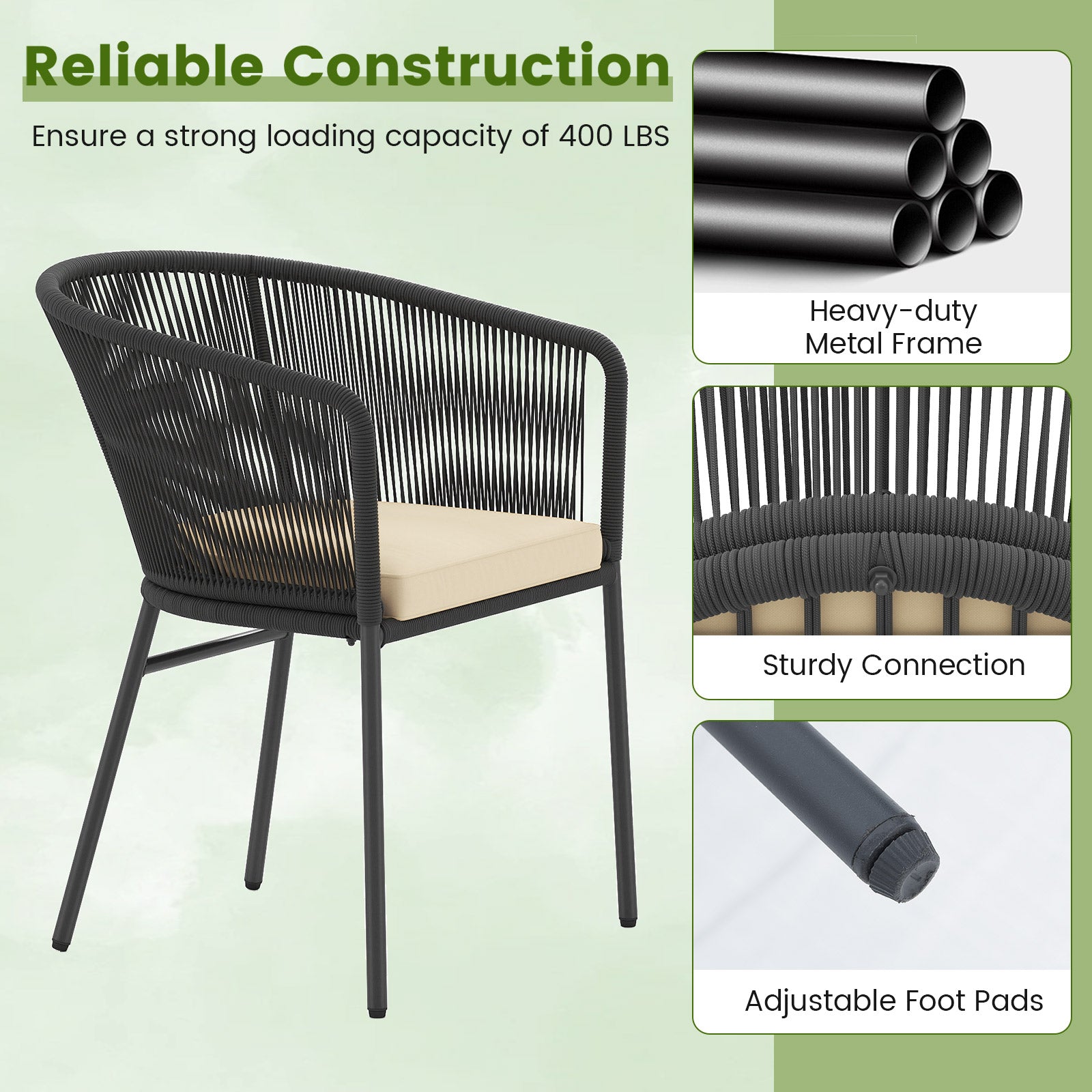Patio Chairs Set of 4 with Seat Cushion and Curved Backrest for Patio, Black Patio Dining Chairs at Gallery Canada