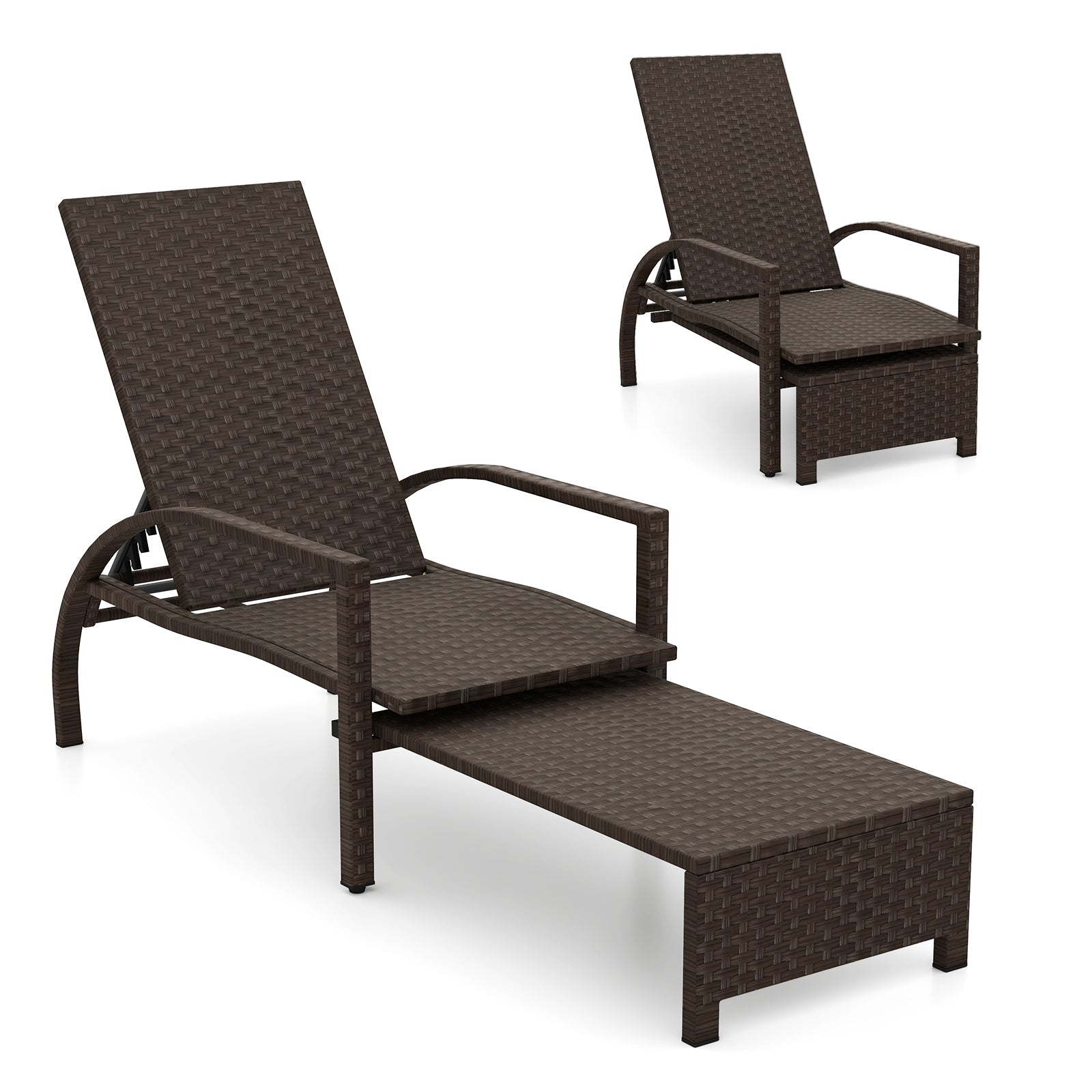 Outdoor Rattan Chaise Lounge With Ottoman, Brown Outdoor Seating & Patio Chairs at Gallery Canada