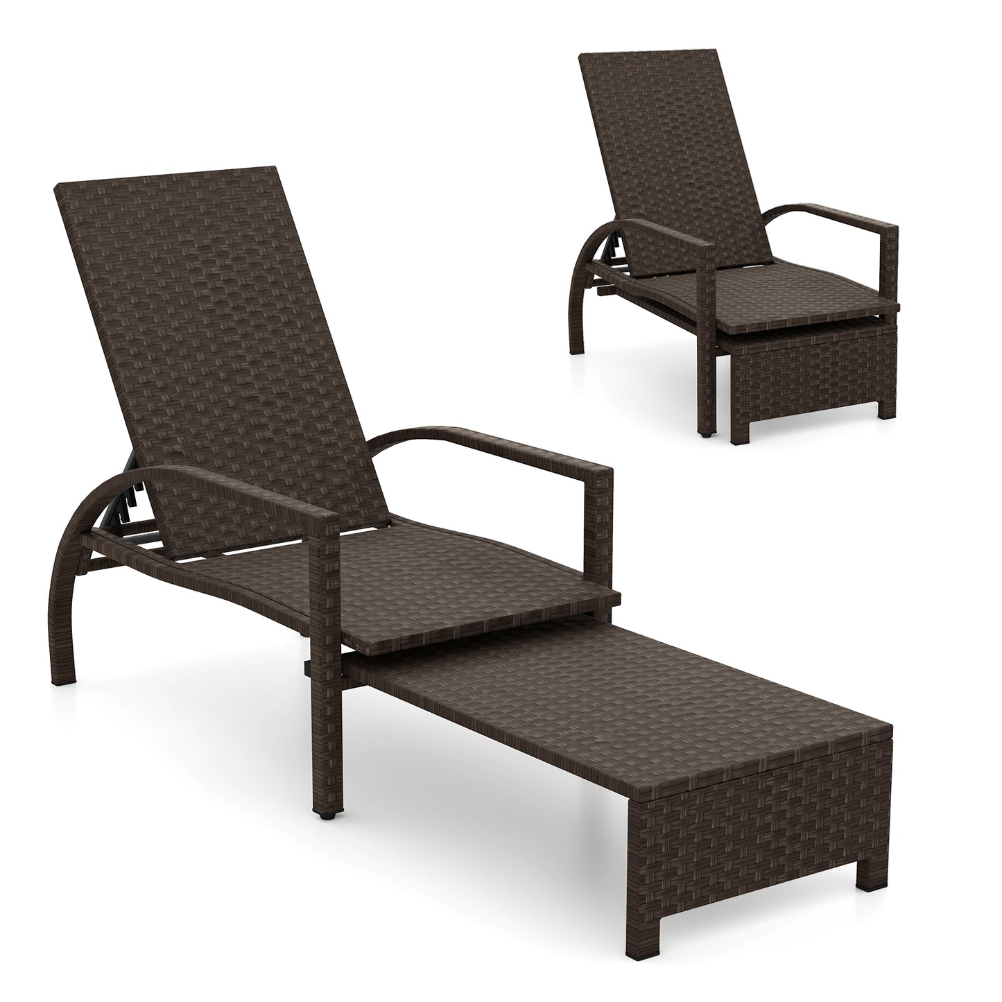 Outdoor Rattan Chaise Lounge With Ottoman, Brown Outdoor Seating & Patio Chairs at Gallery Canada
