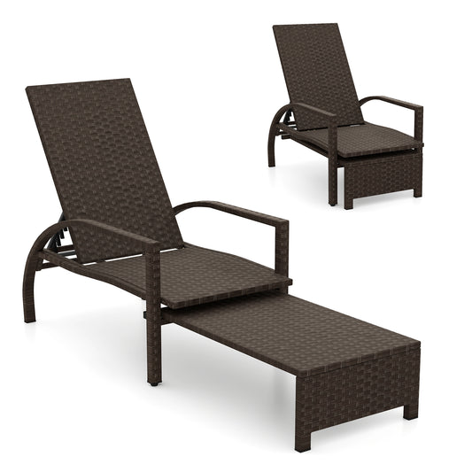 Outdoor Rattan Chaise Lounge With Ottoman, Brown Outdoor Seating & Patio Chairs Brown at Gallery Canada