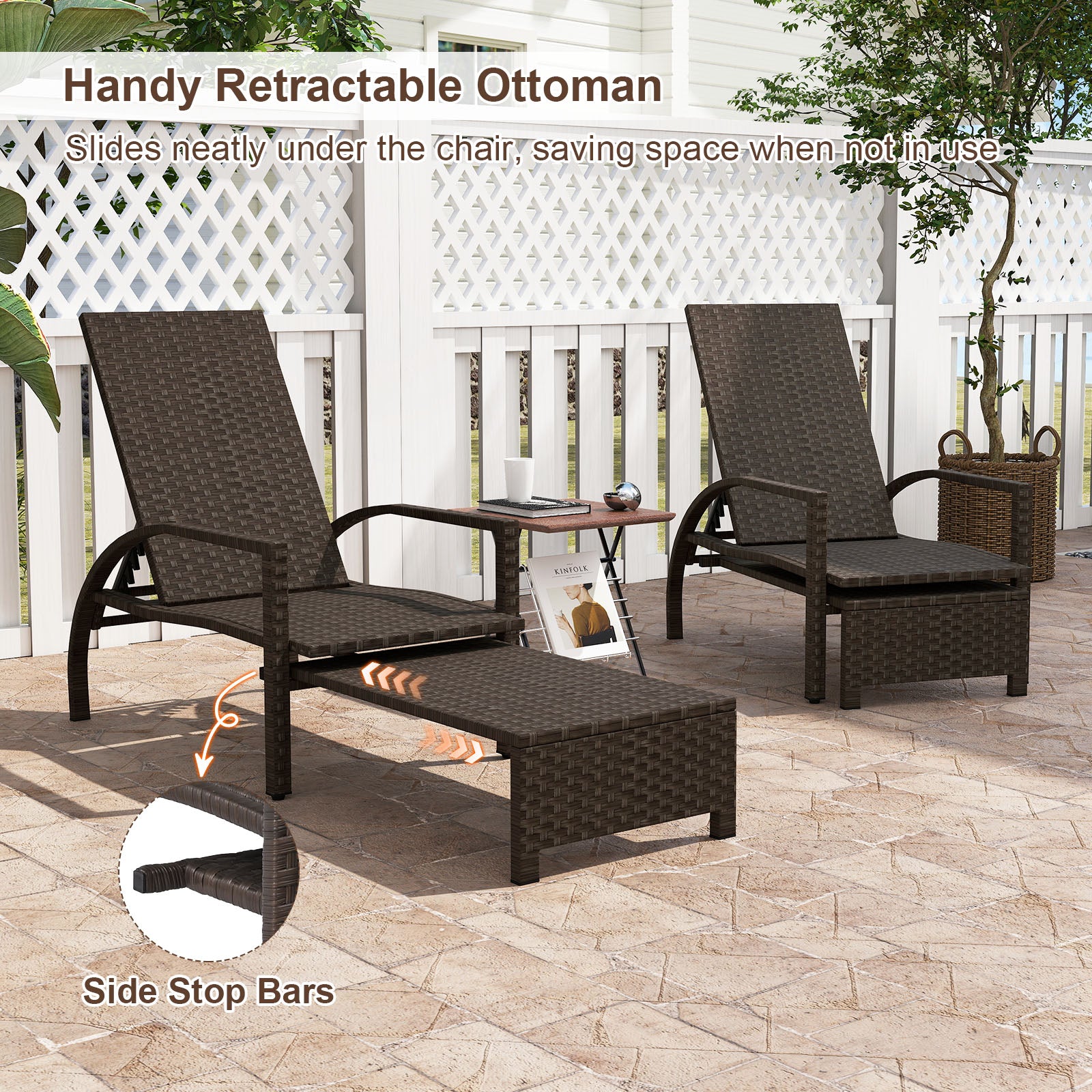 Outdoor Rattan Chaise Lounge With Ottoman, Brown Outdoor Seating & Patio Chairs at Gallery Canada