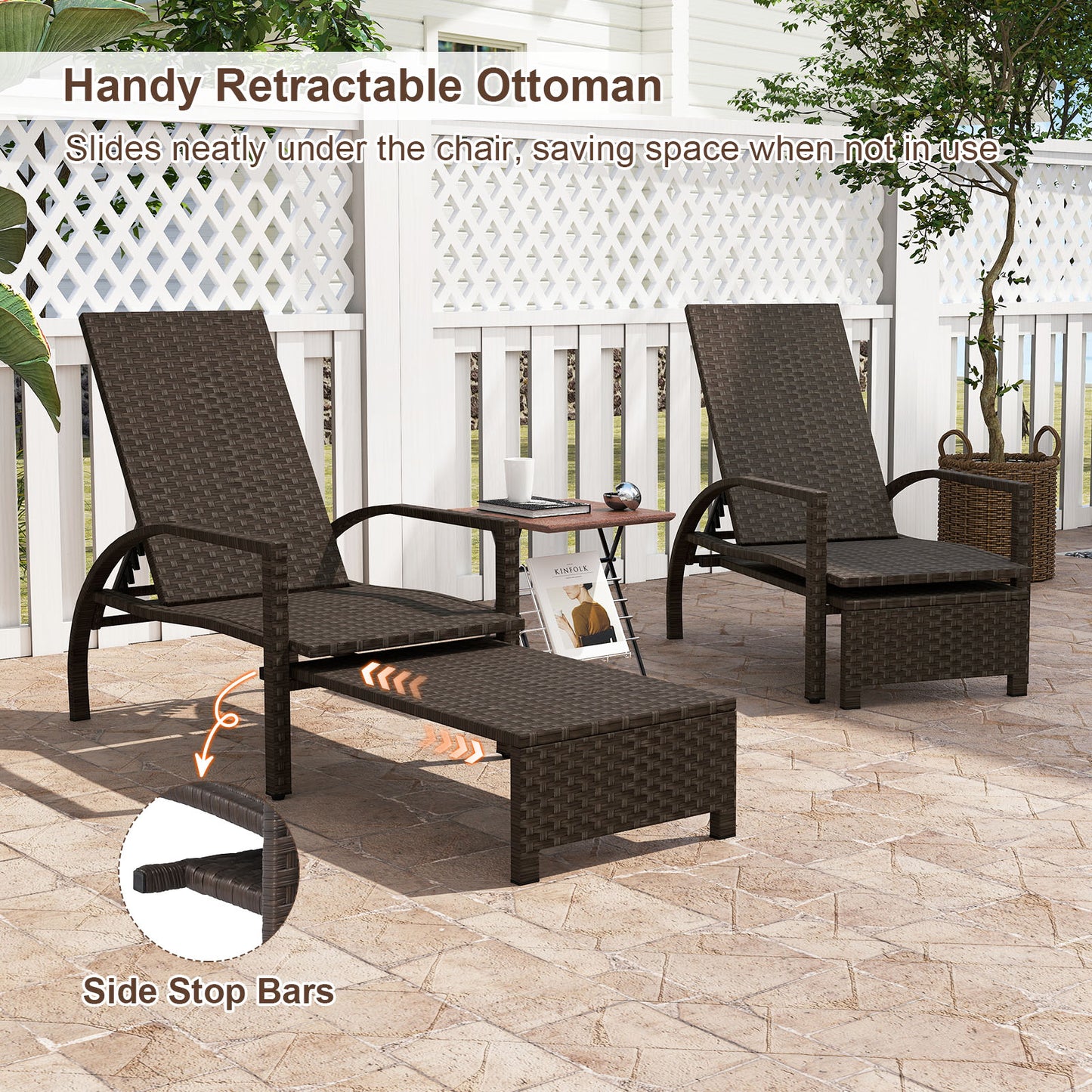 Outdoor Rattan Chaise Lounge With Ottoman, Brown Outdoor Seating & Patio Chairs at Gallery Canada