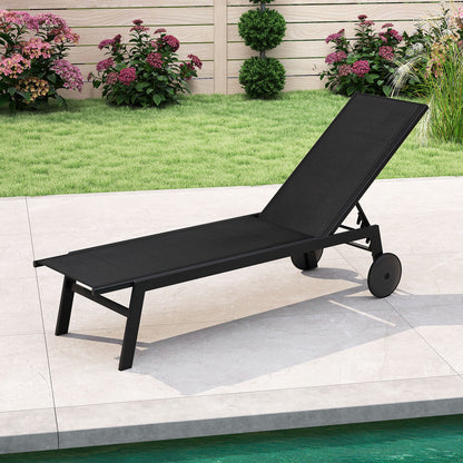 Patio Chaise Lounge Chair, Wheels, 6-Level Adjustable Backrest, Black Outdoor Chaise Lounges at Gallery Canada
