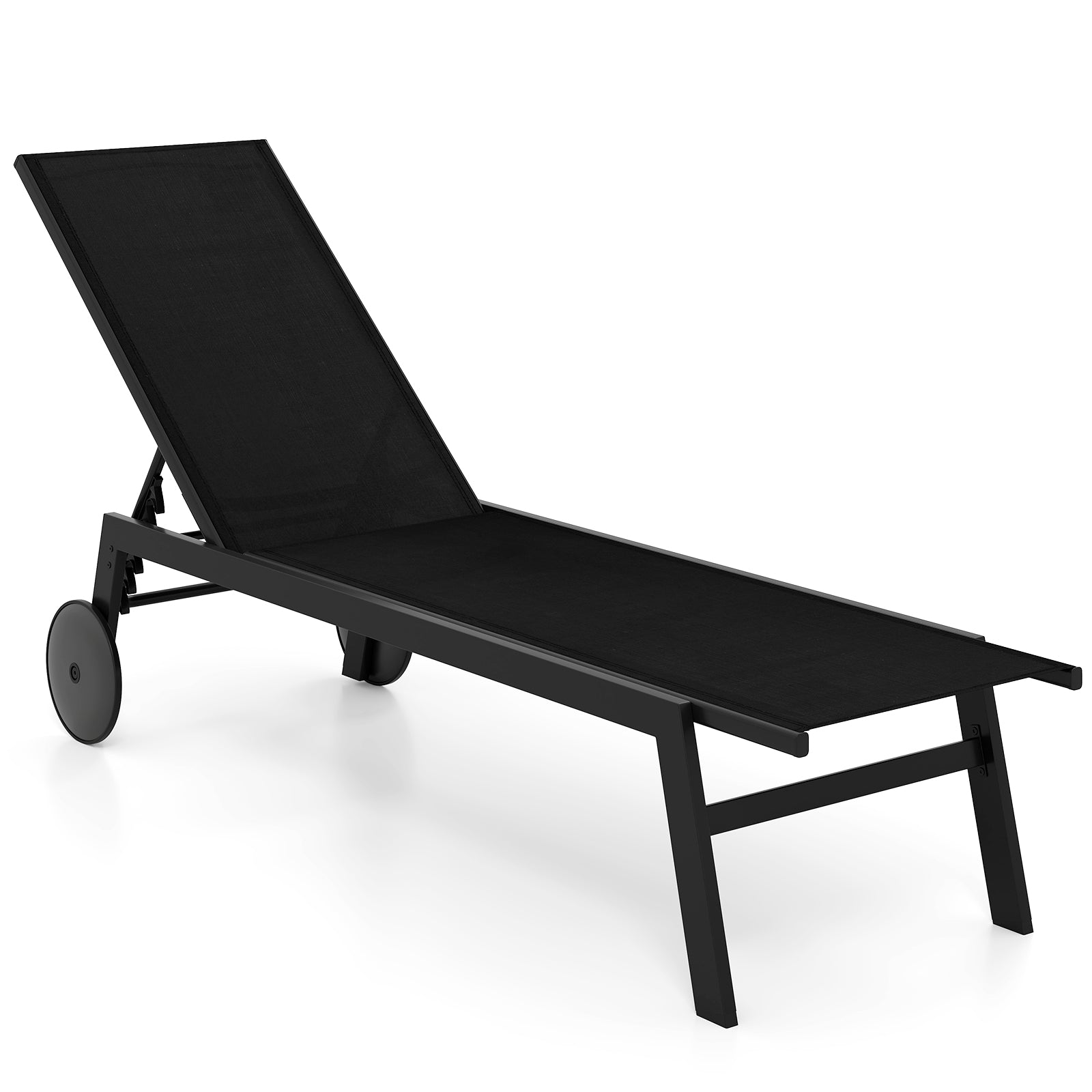Patio Chaise Lounge Chair, Wheels, 6-Level Adjustable Backrest, Black Outdoor Chaise Lounges Black at Gallery Canada